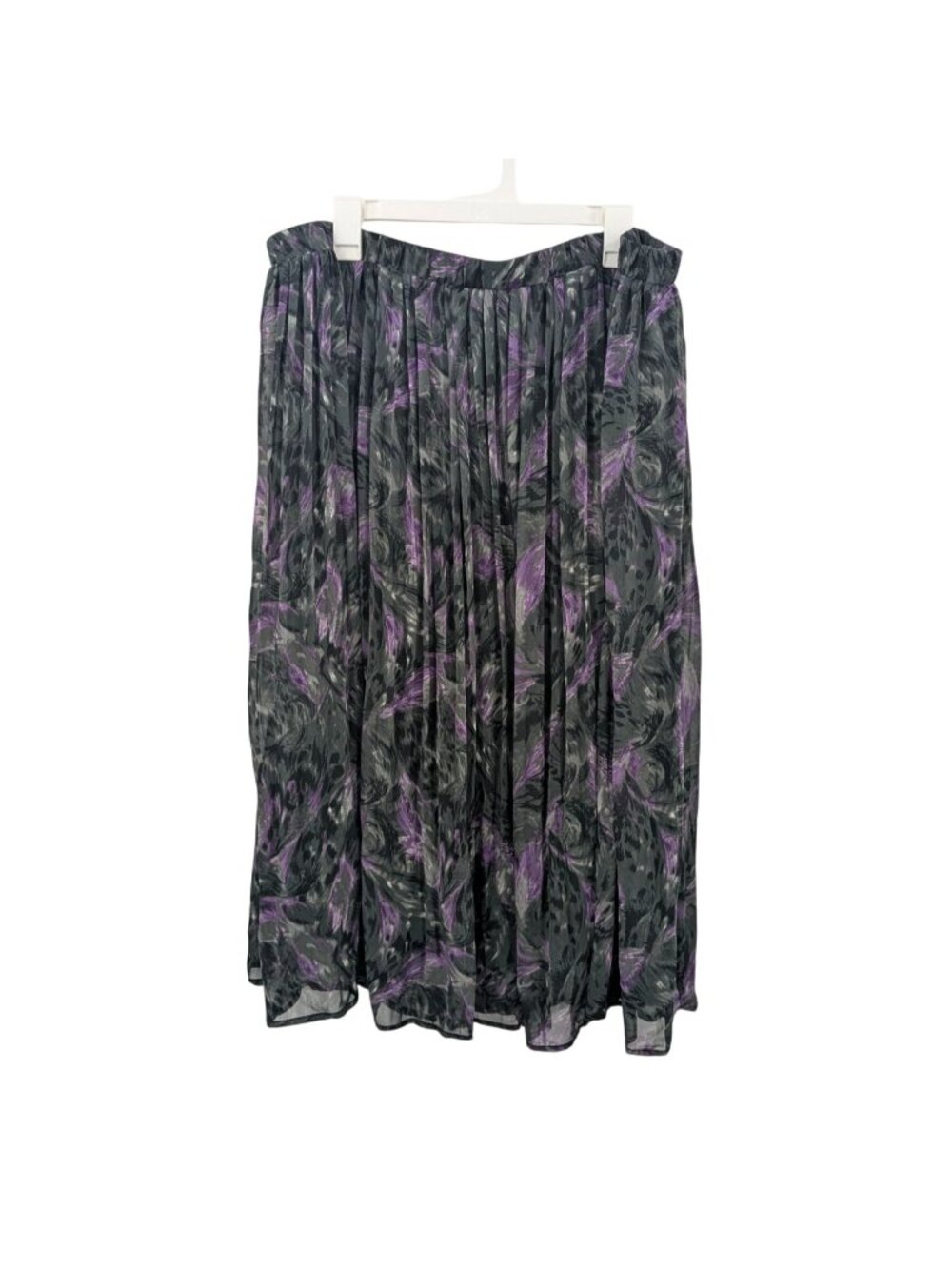 Pleated Abstract Floral Midi Skirt Romantic Artsy Office Resort Pull On Plus 2X